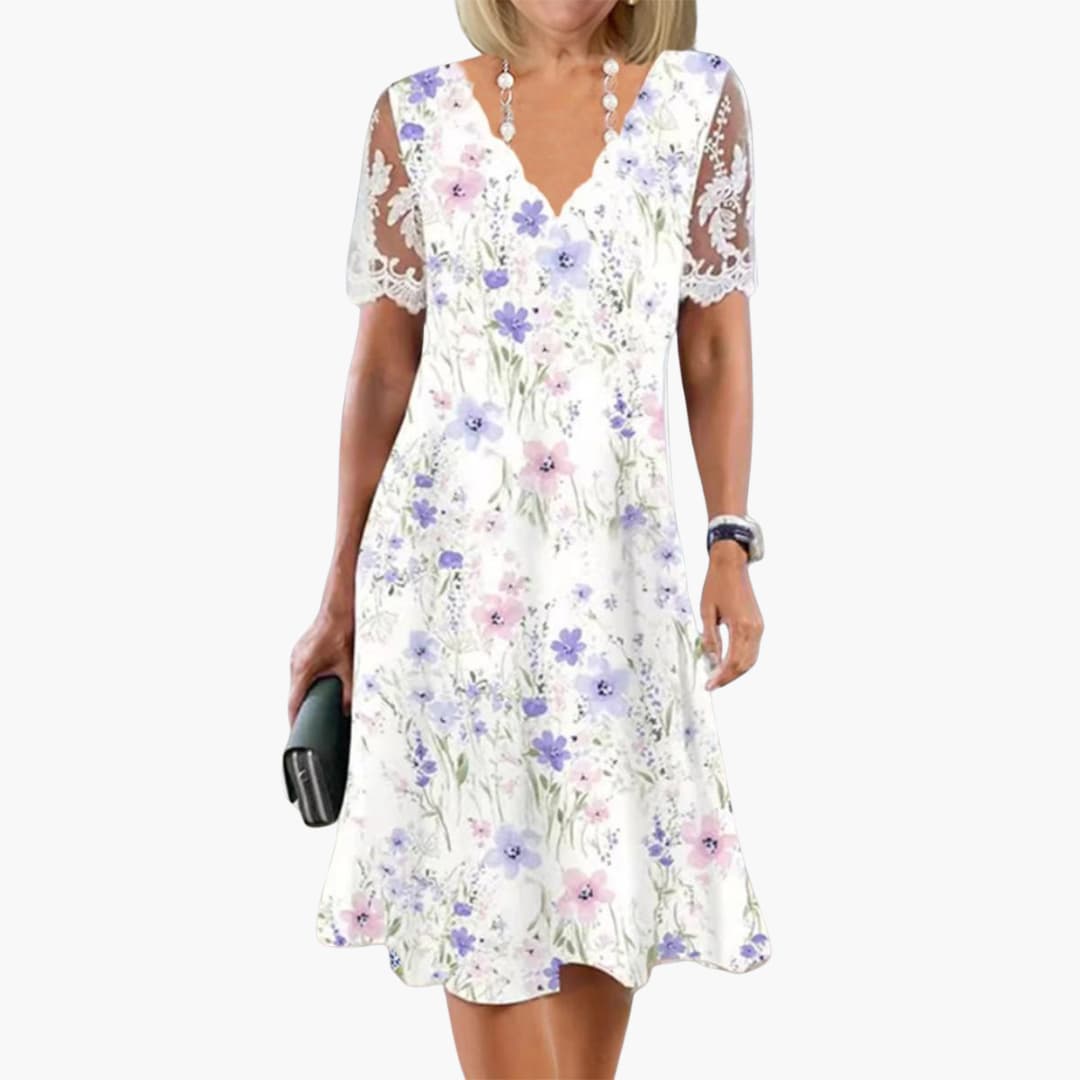 Agnes | White Lace Floral Midi Dress for Women