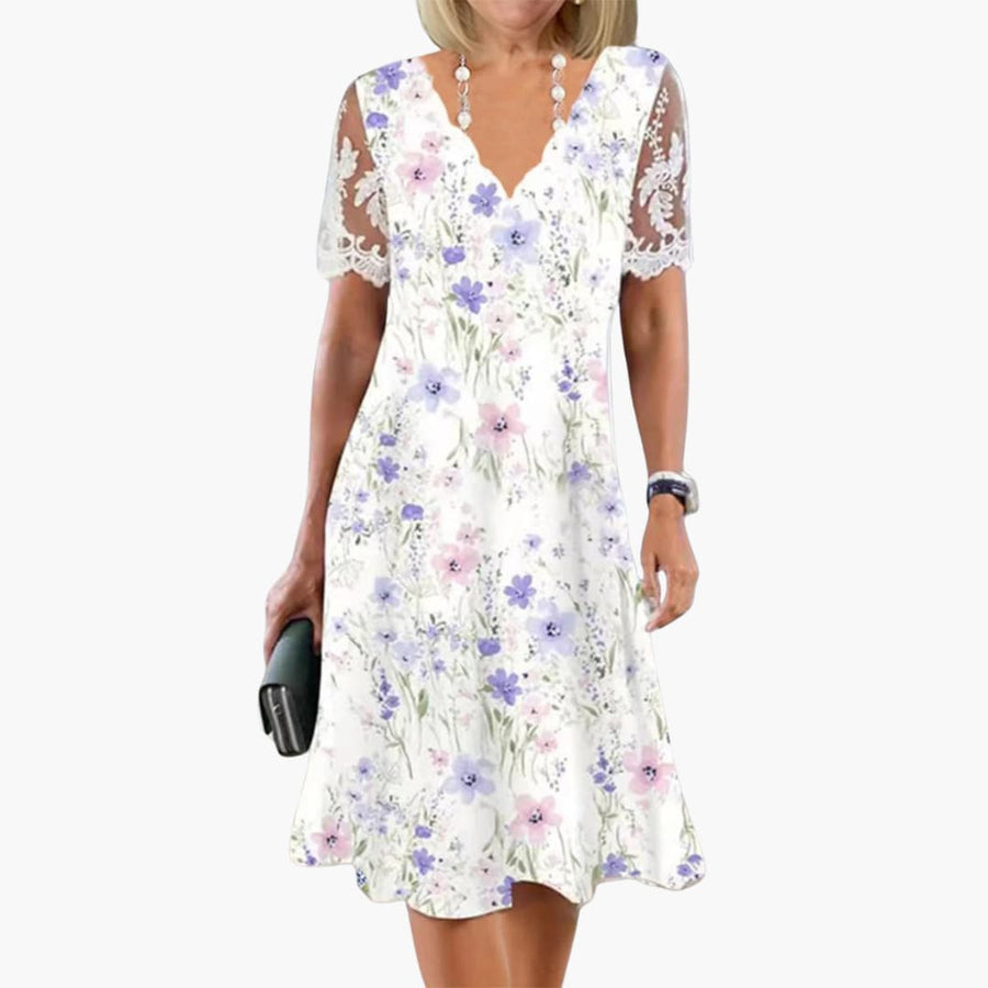 Agnes | White Lace Floral Midi Dress for Women