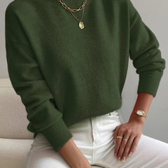 Cream-colored Samantha high neck sweater for women by Christine Brewer, featuring a cozy, fitted design with ribbed cuffs and hem.