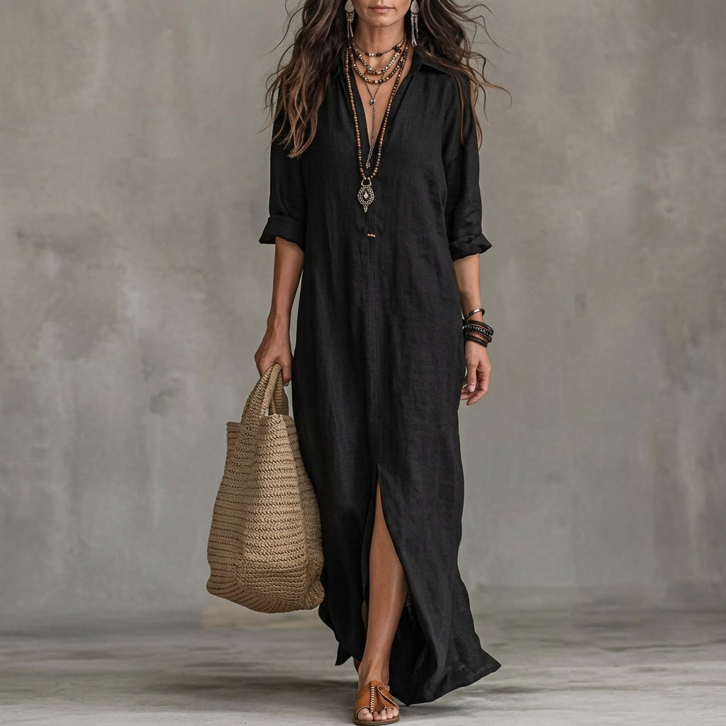 Emma | Wedding Guest Dress Midi Dress Shirtdress Women Long Sleeve Button Front A-Line Pockets