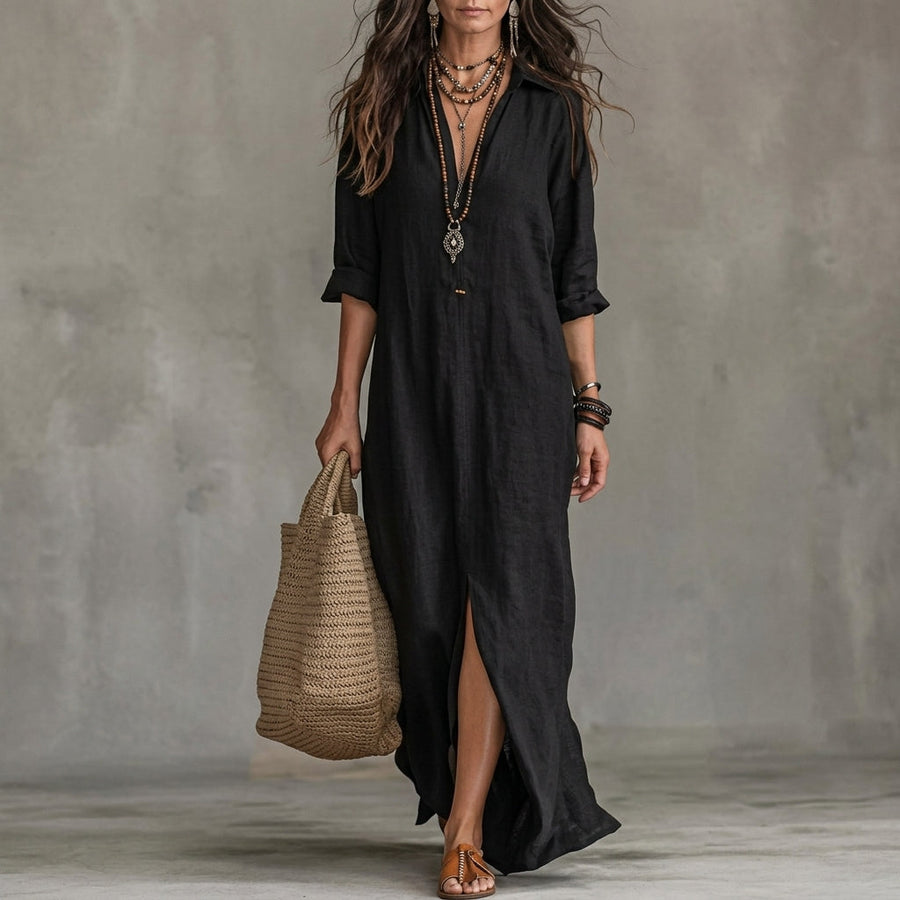 Emma | Wedding Guest Dress Midi Dress Shirtdress Women Long Sleeve Button Front A-Line Pockets