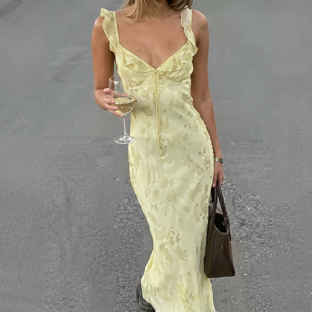 Evelyn | Wedding Guest Dress Maxi Dress Women Floral Ruffle Fitted Winter Fall Formal Cocktail