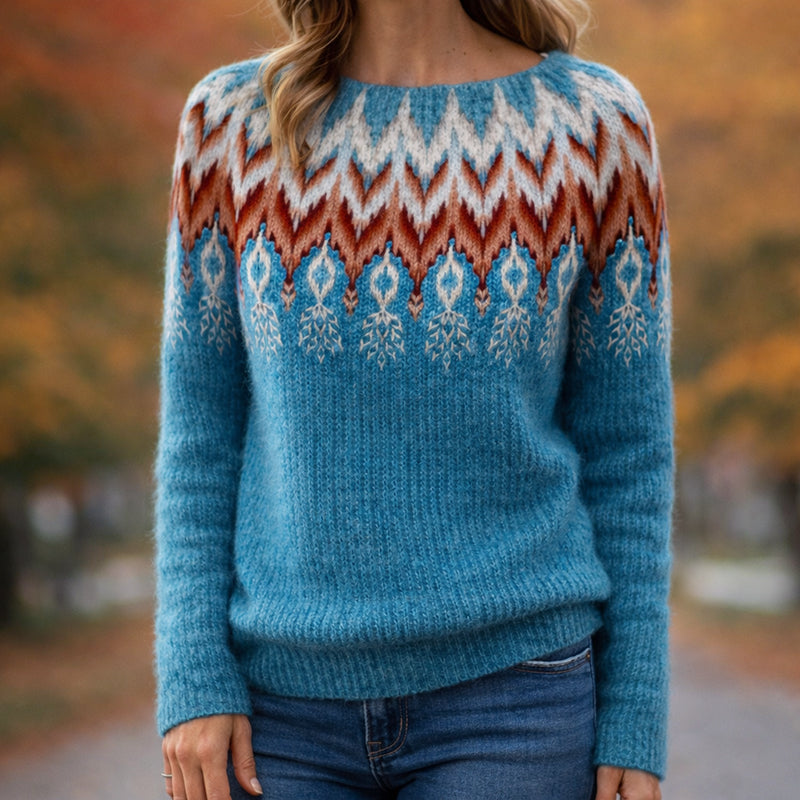Solveig | Women's Knit Sweater Nordic Fair Isle Crew Neck Knit Pullover Cozy Warm Festive