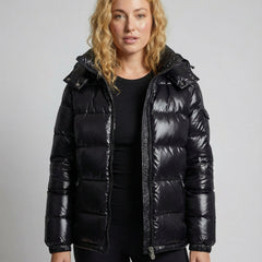 Christine Brewer Naomi Cosy Puffer Jacket for Women, upper body view showing quilted design and stand collar.