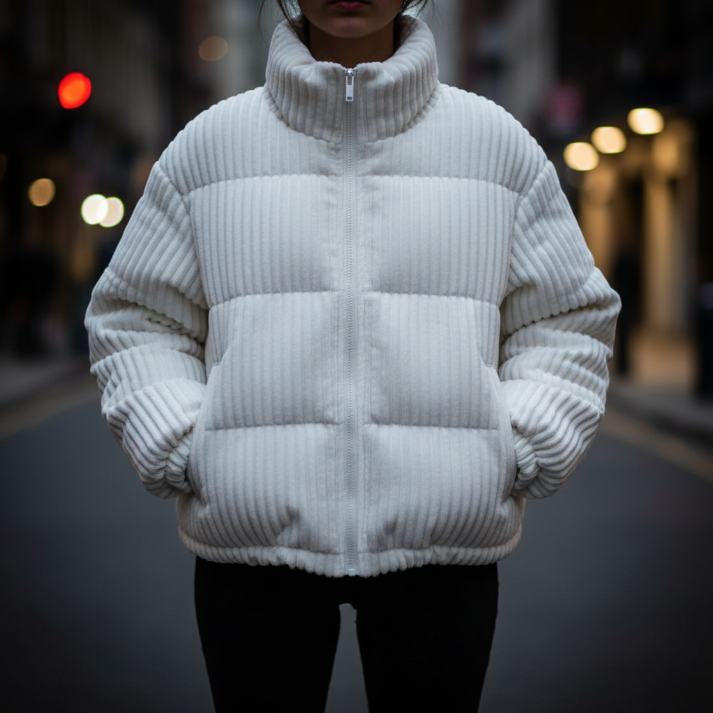 Zara | Quilted Jacket Puffer Jacket Corduroy Winter Warm Cropped Boxy Padded Lined Elasticated Cuffs