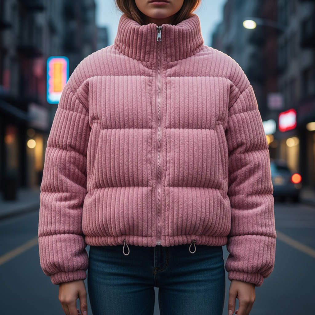 Zara | Quilted Jacket Puffer Jacket Corduroy Winter Warm Cropped Boxy Padded Lined Elasticated Cuffs