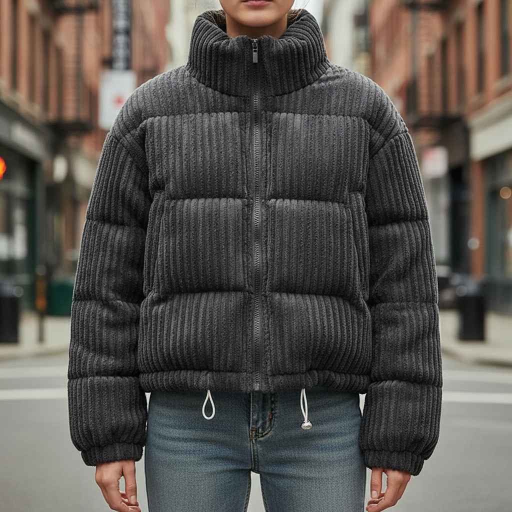 Zara | Quilted Jacket Puffer Jacket Corduroy Winter Warm Cropped Boxy Padded Lined Elasticated Cuffs