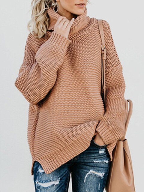 Christine Brewer Simone oversized women's turtleneck sweater in solid color, long-sleeved, cozy thermal knit for winter wear.