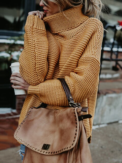 Christine Brewer Simone oversized turtleneck sweater for women, long-sleeved, solid color, thermal knit, cozy winter fashion.