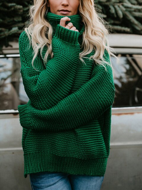 Christine Brewer Simone women's oversized turtleneck sweater in solid color, featuring a cozy, high-neck knitted design for winter.