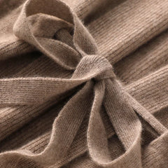 Women’s beige cashmere wool knit sweater vest with lapel collar and drawstring, perfect for autumn and winter layering.