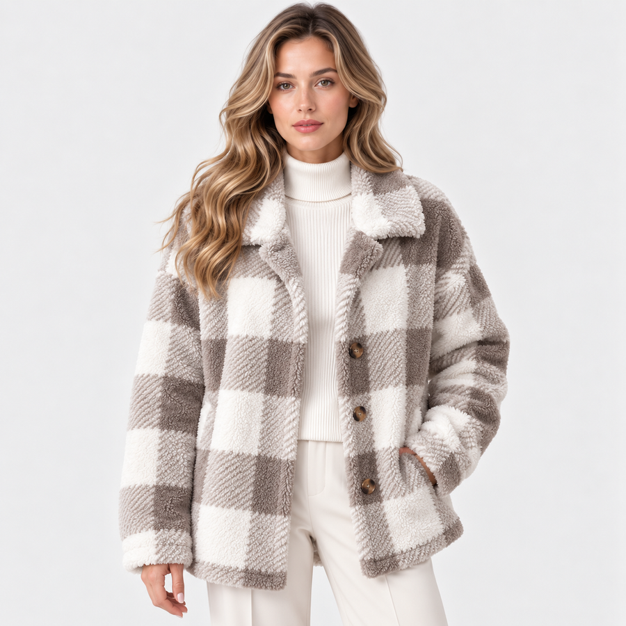Geraldine | Plaid Button-Front Fleece Jacket for Women