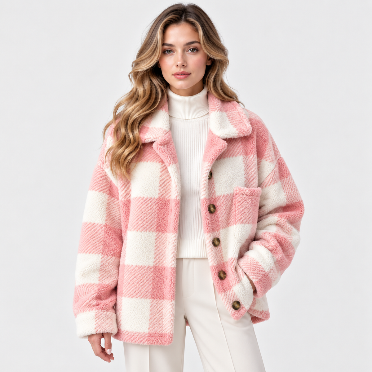 Geraldine | Plaid Button-Front Fleece Jacket for Women