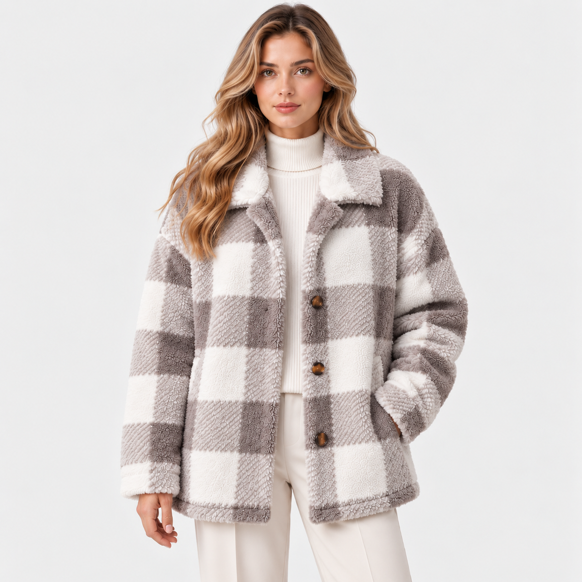 Geraldine | Plaid Button-Front Fleece Jacket for Women