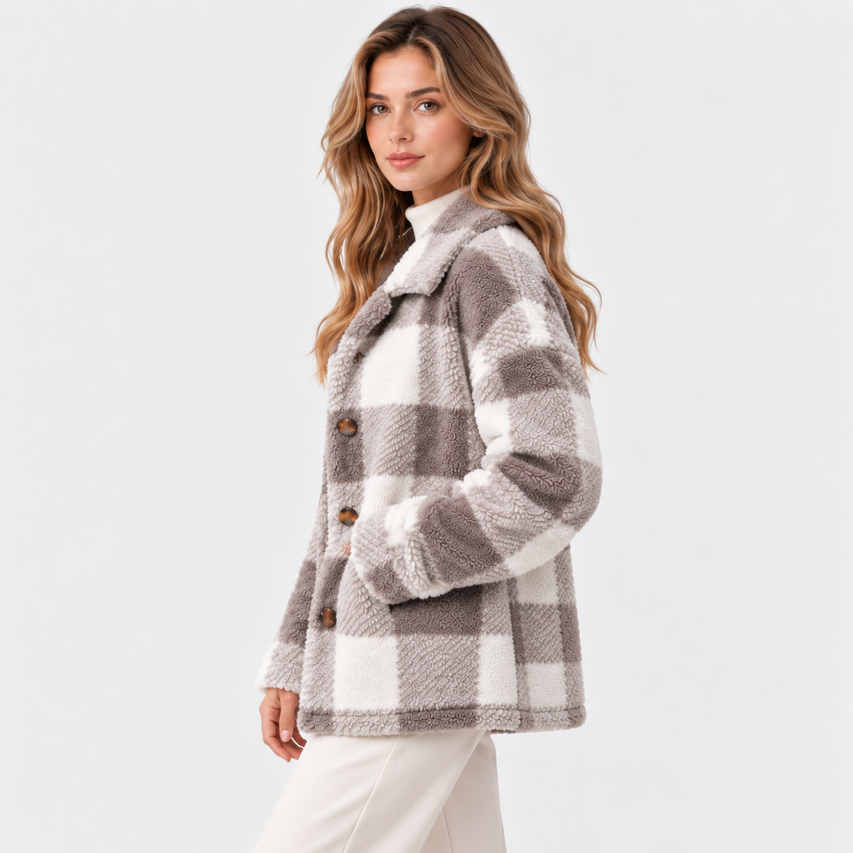 Geraldine | Plaid Button-Front Fleece Jacket for Women
