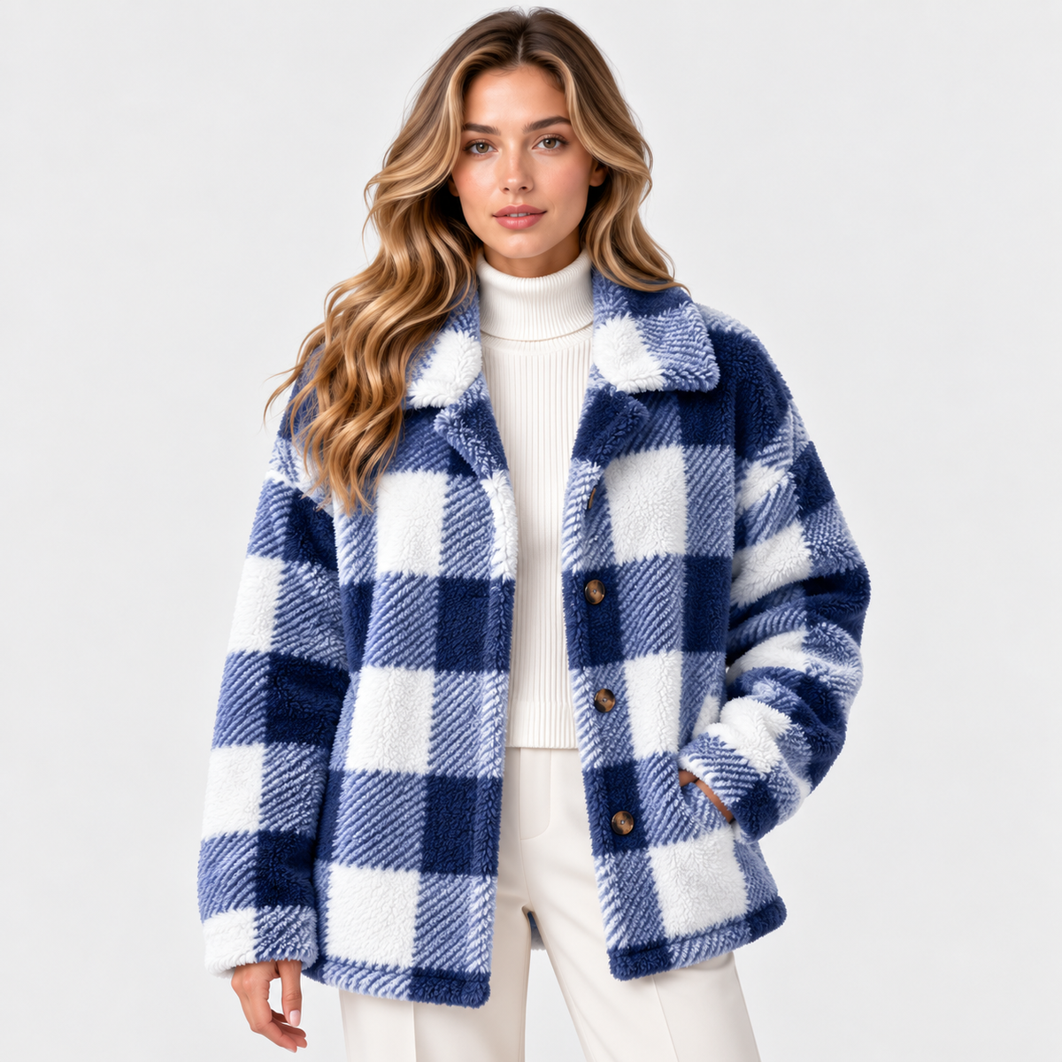 Geraldine | Plaid Button-Front Fleece Jacket for Women