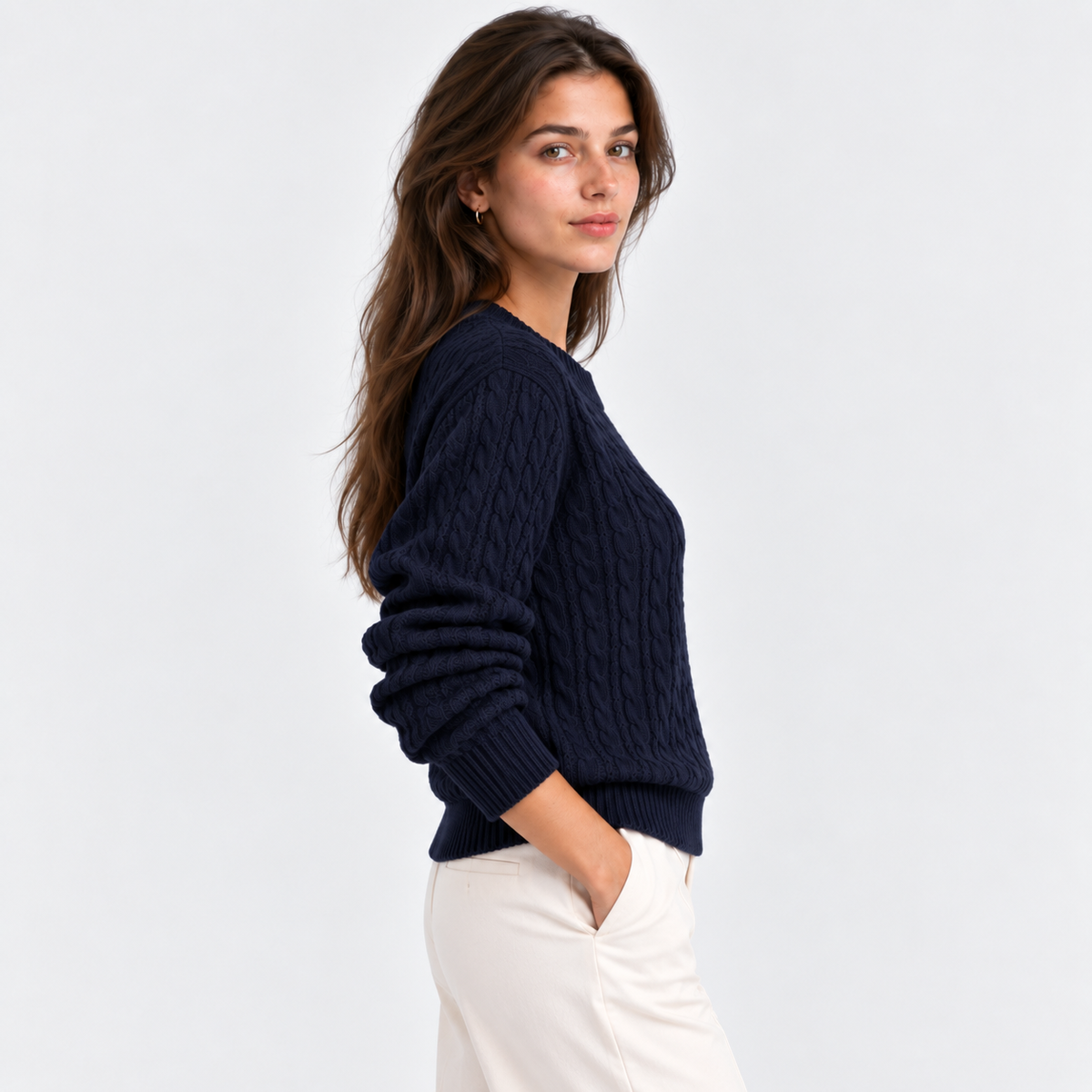 Clementine | Cable-Knit Relaxed-Fit Crew Neck Sweater for Women