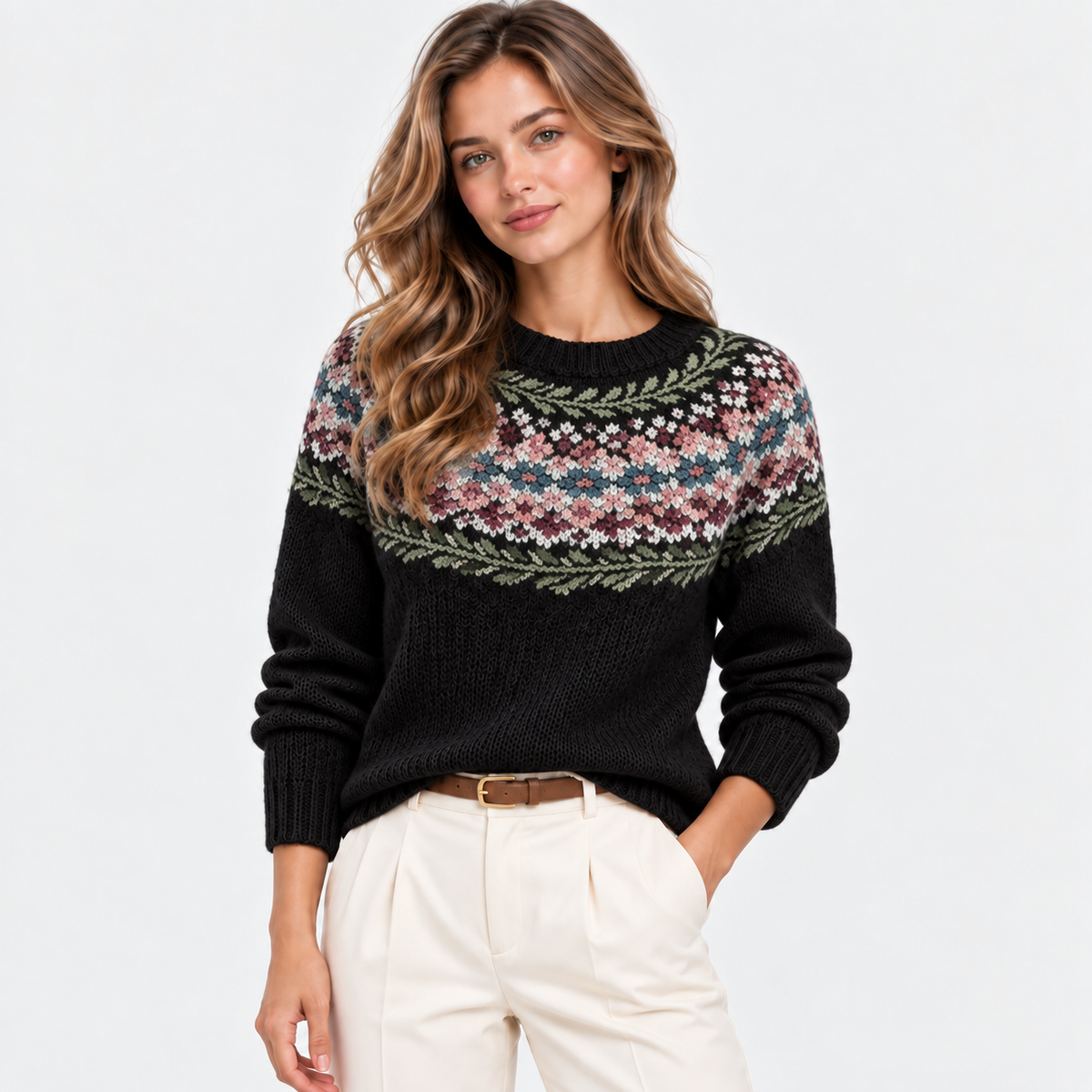Bettina | Nordic Fair Isle Crew Neck Sweater for Women