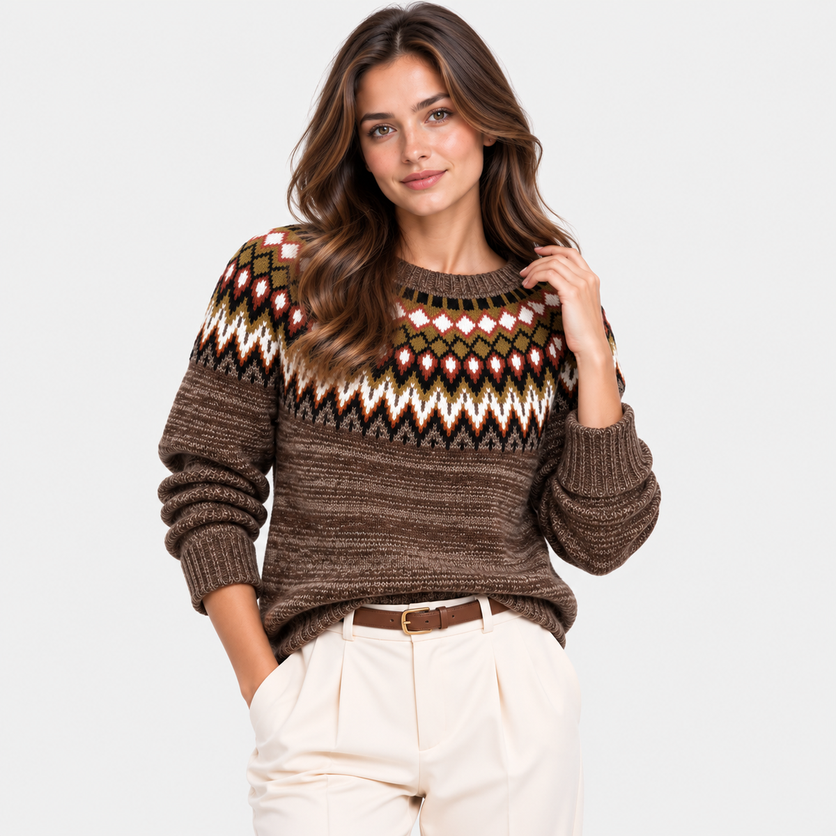 Ariadne | Nordic Fair Isle Crew Neck Sweater for Women