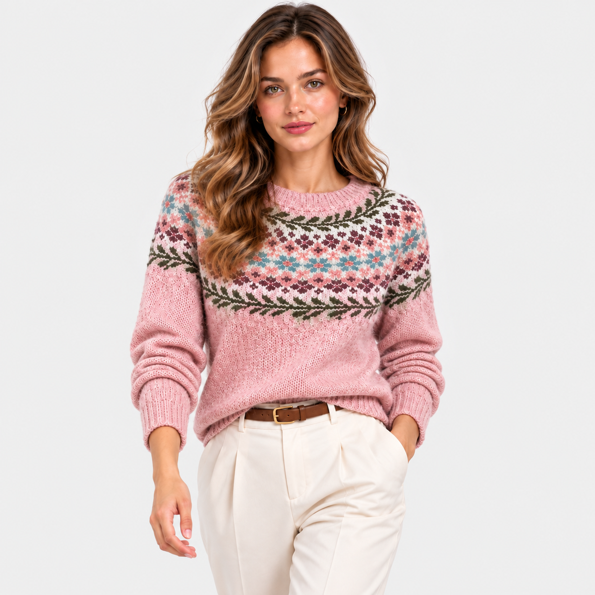 Bettina | Nordic Fair Isle Crew Neck Sweater for Women