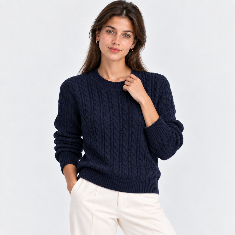 Clementine | Cable-Knit Relaxed-Fit Crew Neck Sweater for Women