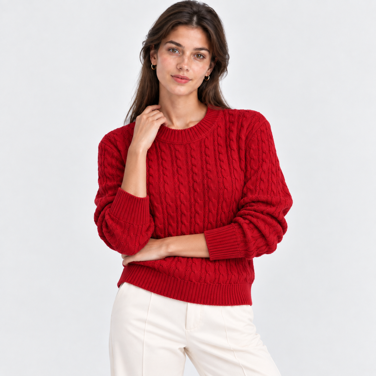 Clementine | Cable-Knit Relaxed-Fit Crew Neck Sweater for Women