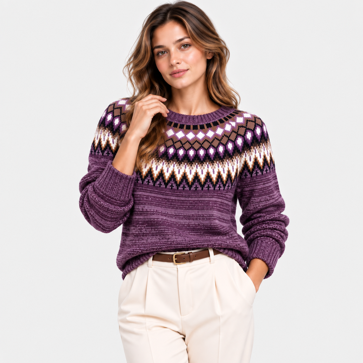 Ariadne | Nordic Fair Isle Crew Neck Sweater for Women