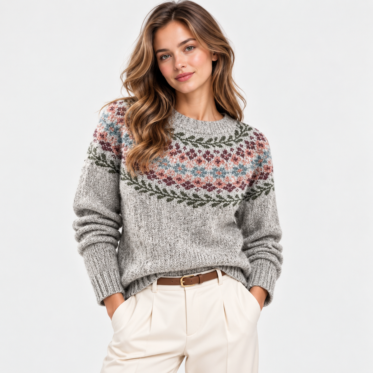 Bettina | Nordic Fair Isle Crew Neck Sweater for Women