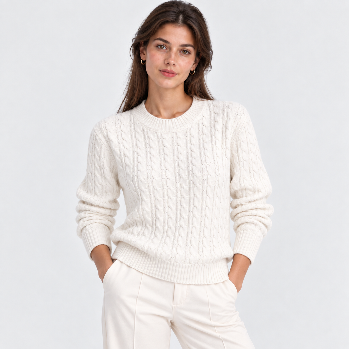 Clementine | Cable-Knit Relaxed-Fit Crew Neck Sweater for Women