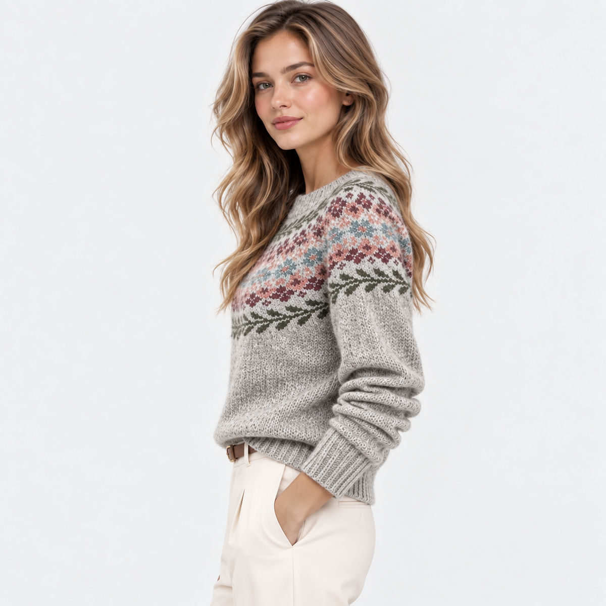 Bettina | Nordic Fair Isle Crew Neck Sweater for Women