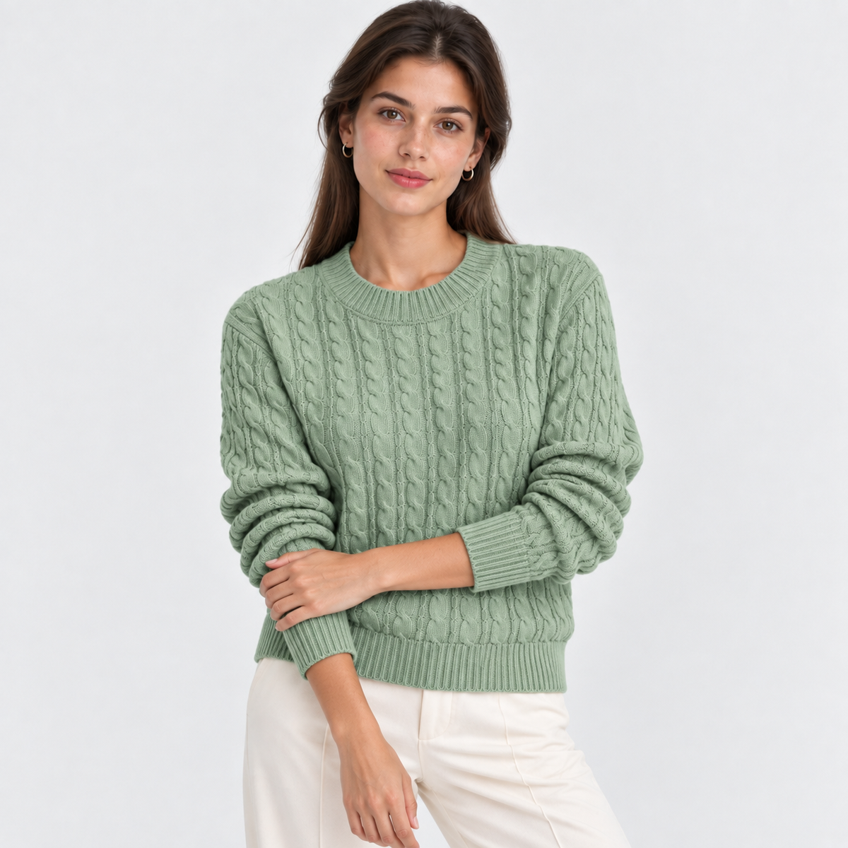 Clementine | Cable-Knit Relaxed-Fit Crew Neck Sweater for Women