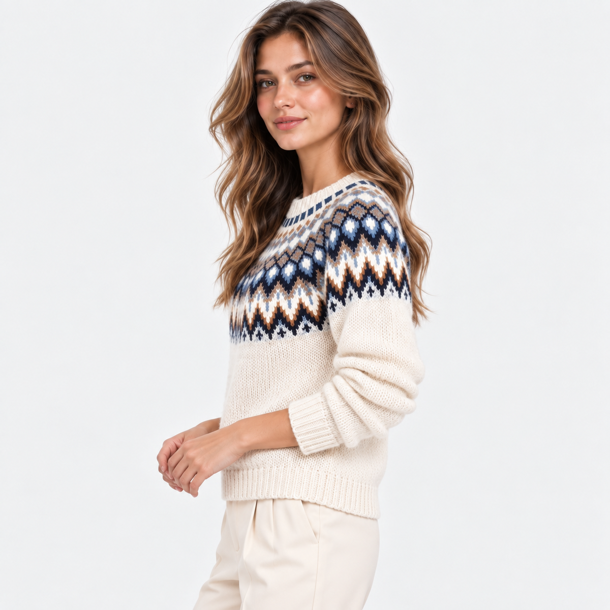 Ariadne | Nordic Fair Isle Crew Neck Sweater for Women