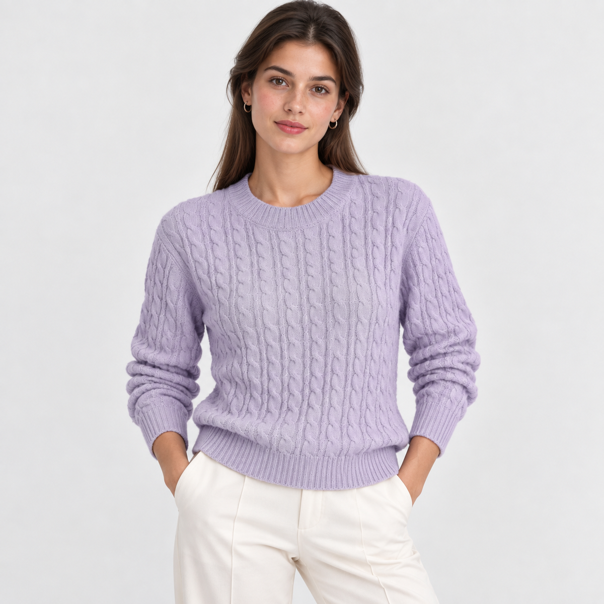 Clementine | Cable-Knit Relaxed-Fit Crew Neck Sweater for Women