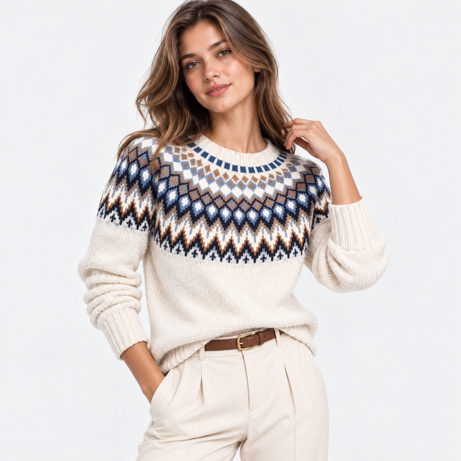 Ariadne | Nordic Fair Isle Crew Neck Sweater for Women