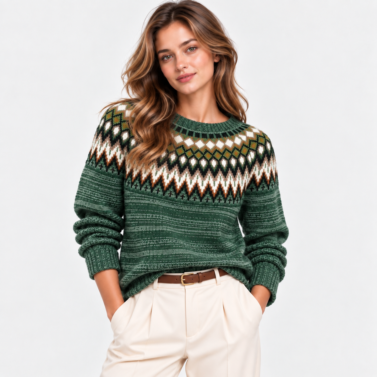 Ariadne | Nordic Fair Isle Crew Neck Sweater for Women