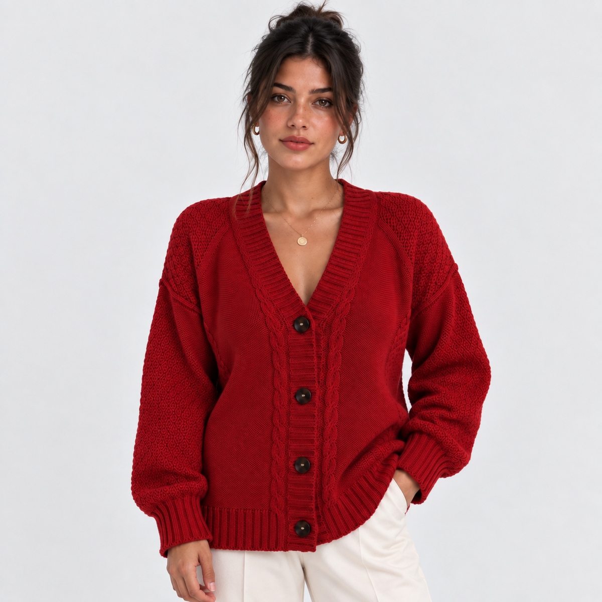 Bernadette | Button-Front V-Neck Cardigan for Women