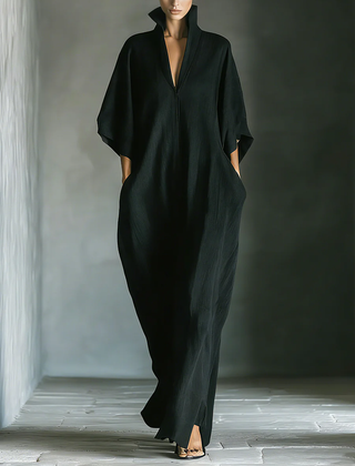 Summer maxi dress for women by Christine Brewer featuring a V-neck and kimono sleeves, flowing fabric and vibrant summer colors.