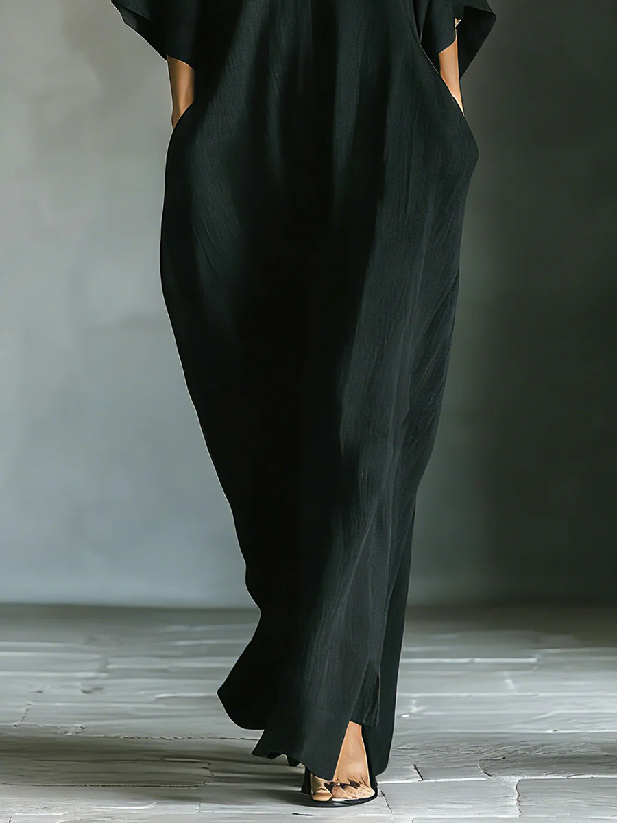 Women’s summer maxi dress with V-neck and kimono sleeves by Christine Brewer, featuring a flowing, lightweight fabric.