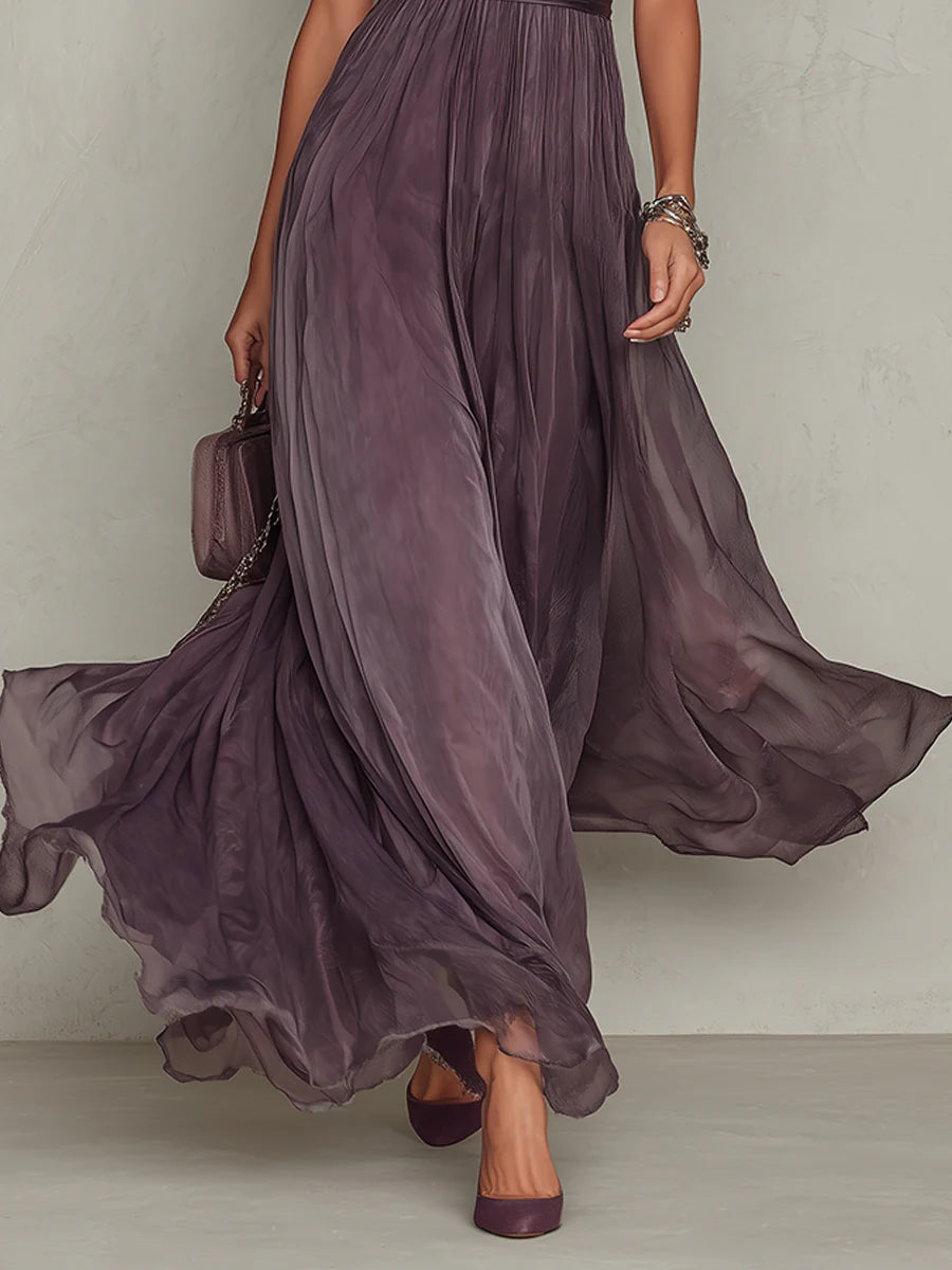 Elegant mini bodycon chiffon dress for women by Christine Brewer, shown in a flattering fit and flowy fabric design.