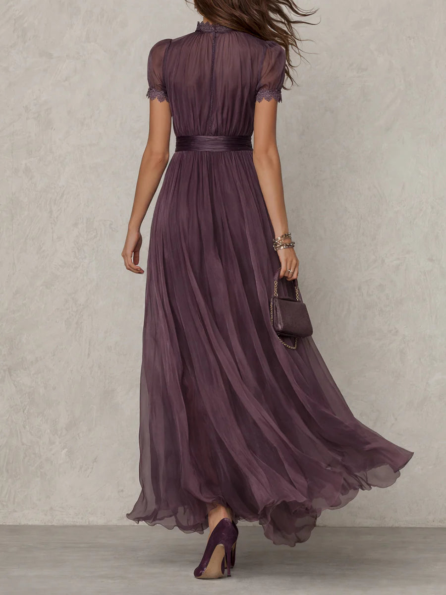 Elegant mini bodycon dress for women by Christine Brewer, made of chiffon fabric, shown in a stylish fit and flowy design.