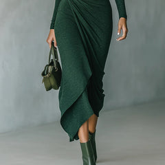 Elegant women's midi dress by Christine Brewer featuring a high neck knit design, perfect for stylish, sophisticated look.