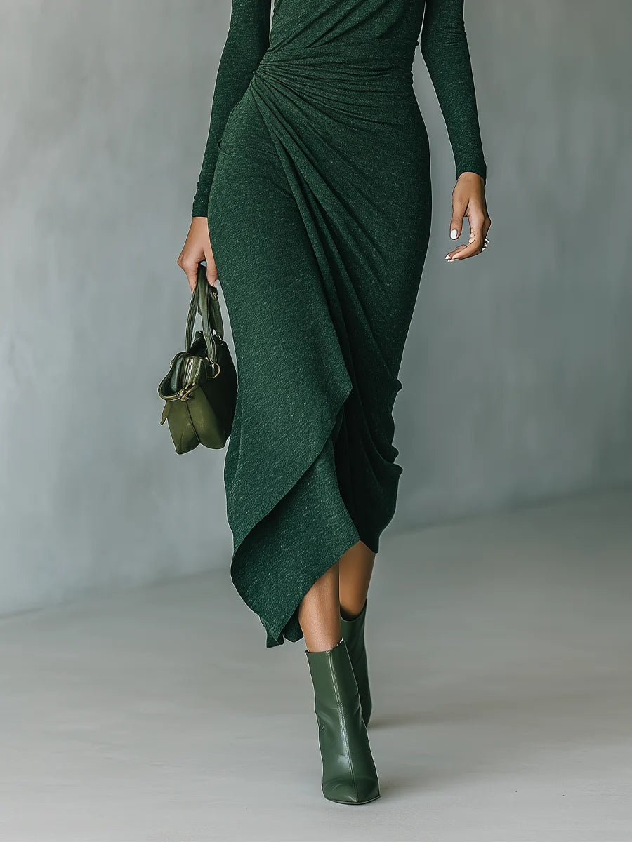 Elegant women's midi dress by Christine Brewer featuring a high neck knit design, perfect for stylish, sophisticated look.