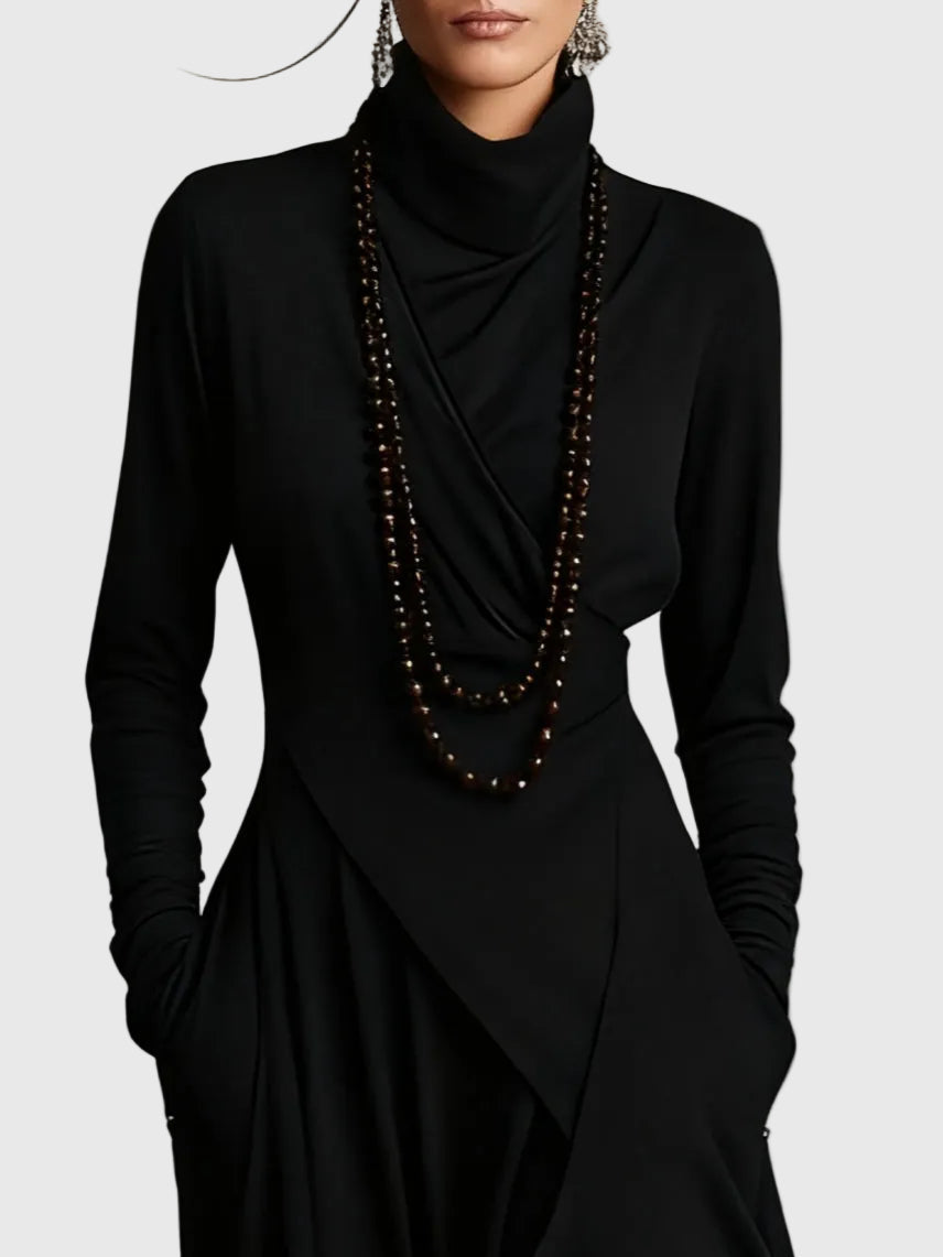 Violet | Maxi Dress Women Long Sleeve High Neck Draped Purple Boho Rayon Fall Winter