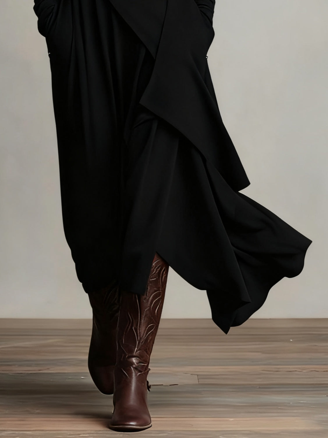 Christine Brewer summer maxi dress for women with high neck and long sleeves, featuring a flowing design and elegant style.