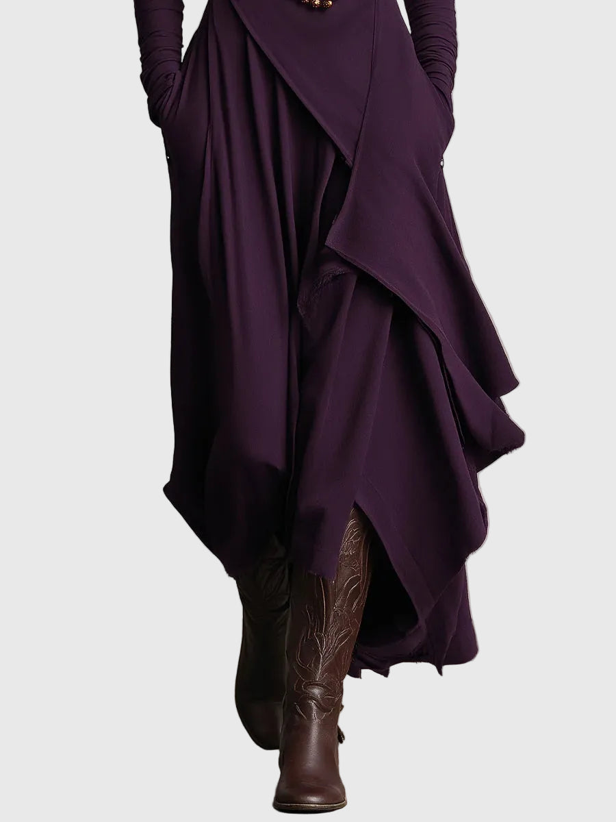 Violet | Maxi Dress Women Long Sleeve High Neck Draped Purple Boho Rayon Fall Winter