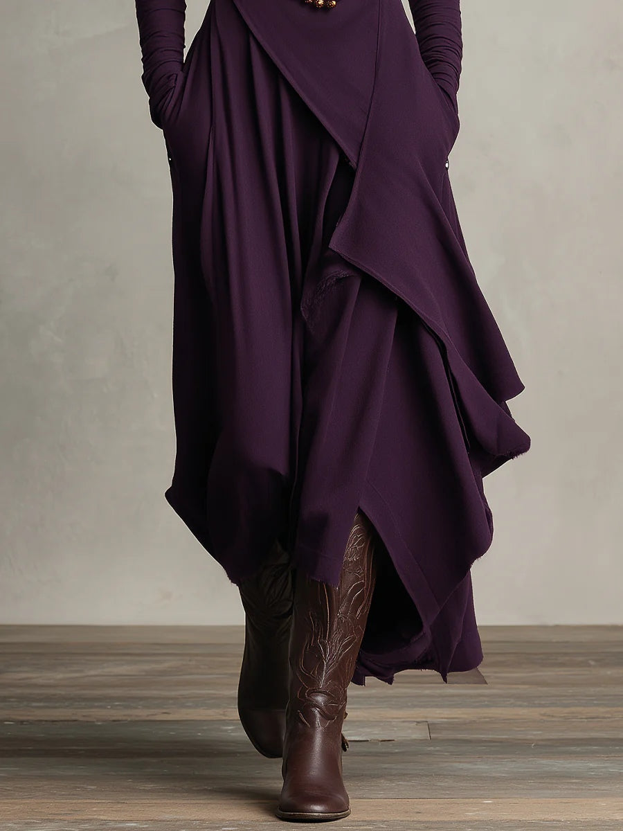 Christine Brewer women's summer maxi dress with high neck and long sleeves, flowing fabric, and elegant design.