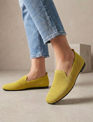 Yellow knit summer top for women by Christine Brewer, casual and stylish women's clothing top for warm-weather wear.