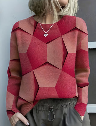 Colorblock sweater for women by Christine Brewer featuring a stylish mixed-color design and cozy knit texture.