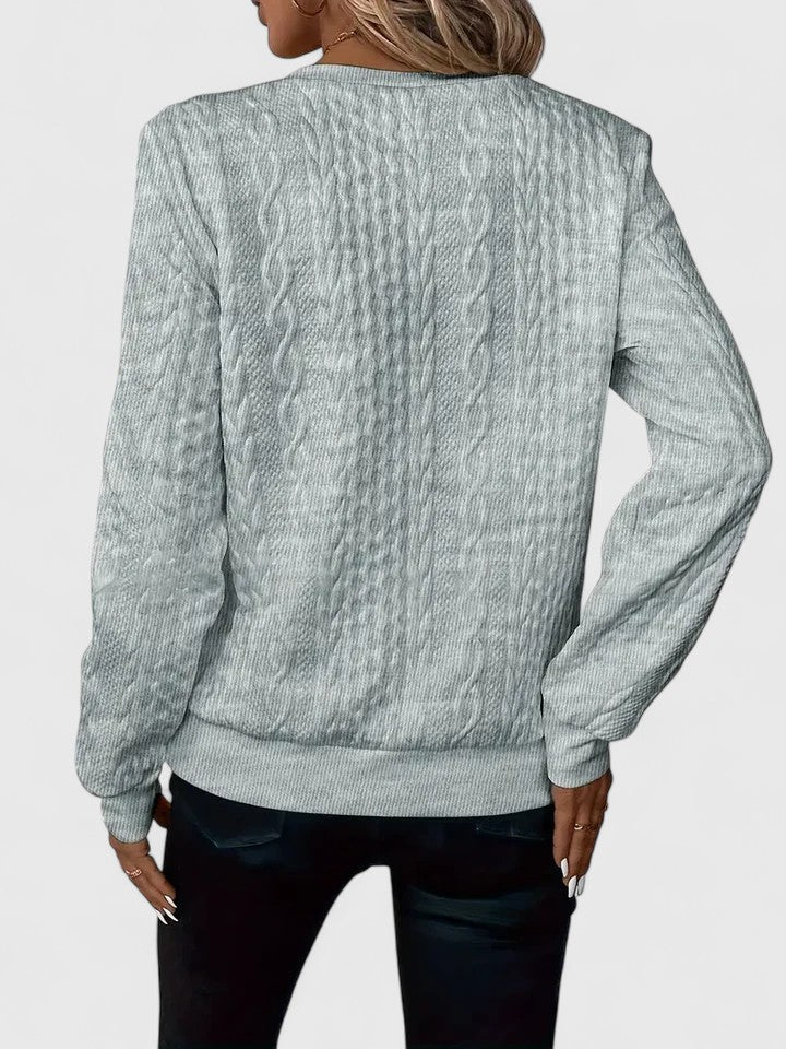 Natalie knit sweater for women by Christine Brewer, featuring a cozy, textured knit design in a soft, neutral color.
