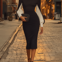 White midi dress for women by Christine Brewer, featuring a flowing fabric and elegant design, shown on a model.